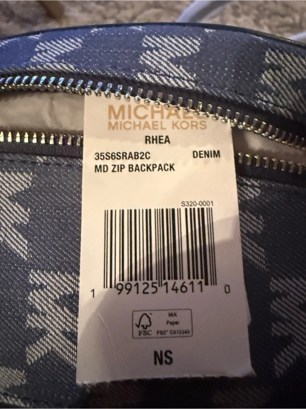 Michael Kors Rhea Medium Logo Jacquard Denim - Blue MK Monogram Mini Backpack